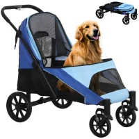 PawHut Cochecito Plegable para Mascotas con Ventanas de Malla Cojín Acolchado para Perros de hasta 30 kg 124x67x100 cm Azul(m-10)