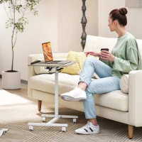 HOMCOM Mesa Auxiliar com Rodas Altura Ajustável Superfície Inclinável e Estrutura de Metal  57x40x67,5-101 cm Carvalho e Branco(m-2)