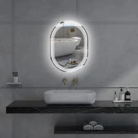 kleankin Miroir de salle de bain ovale lumineux LED 3 couleurs luminosité réglable interrupteur tactile, anti-buée, 70 x 50 cm(m-10)