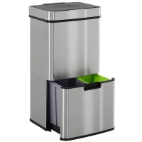 HOMCOM Pattumiera 72L a 3 Scomparti con Sensore Infrarossi e Apertura Automatica, in Acciaio e ABS, 42x30x81 cm(m-1)