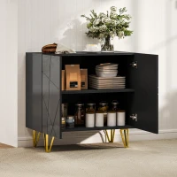 HOMCOM Modern Luxe High Gloss Sideboard, with Hairpin Legs - Black(m-8)