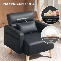HOMCOM Poltrona Moderna Estofada em Couro Sintético com Apoios de Braço Acolchoados e Pés em Madeira 77x78x78 cm Preto(m-4)