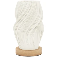 HOMCOM Lampe de Table Ondulée à 3 Couleurs avec prise USB, en ABS et Bois de Caoutchouc, Ø12x20 cm, Blanc et Bois de Couleur(m-6)