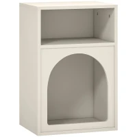 HOMCOM Mesa de Cabeceira Moderna Mesa de Cabeceira Estreita com 2 Compartimentos Abertos Desenho em Forma de Arco 40x30x60 cm Creme(m-1)