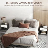 HOMCOM Set 2 Comodini Moderni con Ripiano Aperto e Cassetto, in Legno, 39x28x41 cm, Bianco e Grigio Scuro(m-4)