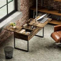 HOMCOM Table Basse Relevable avec Dessus Coulissant Fermeture Douce Espace Caché de Rangement 100x45x67 cm Marron Rustique(m-4)