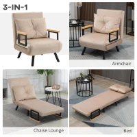 4-in-1 Velvet-Feel Single Chair Bed, with Throw Pillow - Beige(m-4)