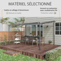 Outsunny Pergola rétractable 4 x 3 m structure métal époxy anticorrosion toile Polyester180 g/m² Incluse Gris(m-4)