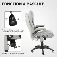 Vinsetto Fauteuil de bureau massant et chauffant chaise de bureau avec hauteur réglable dossier inclinable et télécommande gris(m-6)