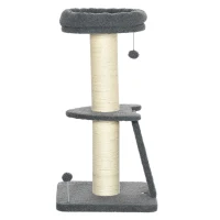 PawHut Kratzbaum, eine Plattform, hängender Spielball, Sisal, dunkelgrau+cremeweiß, 48 x 48 x 92cm(m-10)