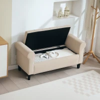 HOMCOM Banc de Lit en Tissu Velouté avec Espace de Rangement et Accoudoirs, 126x48.5x57 cm, Beige(m-4)