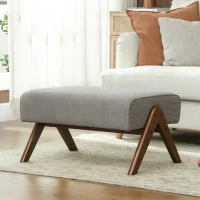HOMCOM Poggiapiedi da Soggiorno Sgabello Basso con Seduta Imbottita Gambe in Legno per Salotto Camera da Letto 69x47x36 cm Grigio(m-3)