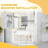 PawHut Pet Safety Gate, 3 Panels Playpen Fireplace, Metal Fence, Stair Barrier, Room Divider w/ Walk-Through Door - White(m-8)