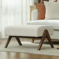 HOMCOM Poggiapiedi da Soggiorno Pouf Basso con Seduta Imbottita Gambe in Legno per Soggiorno Camera da Letto 69x47x36 cm Beige(m-3)