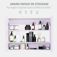 HOMCOM Armoire murale salle de bain avec miroir, 80 x 15 x 60 cm, meuble salle de bain, armoire de toilette avec double portes et étagères réglables, blanc(m-4)