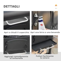 Outsunny Barbecue a Carbone 3 in 1 con Ripiani Laterali e Inferiore, 124x66x112 cm, Nera(m-8)