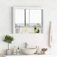 HOMCOM Armoire de salle de bain avec miroir, armoire murale, 2 portes-miroir, étagère de rangement, 80l x 20P x 65H cm, blanc(m-7)
