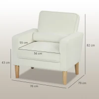 HOMCOM Fauteuil rembourré avec accoudoirs, dossier inclinable, pieds en bois de caoutchouc, crème(m-3)