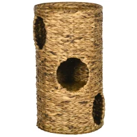 PawHut Katzenhöhle mit 3 Ebenen, 3 Eingänge, Boho-Design, inkl. Kissen, 40 cm x 40 cm x 73 cm, Hellbraun + Cremeweiß(m-11)