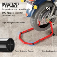 HOMCOM Soporte de Rueda Delantera y Trasera Motocicleta Convertible Carga 390 kg con Adaptadores de Horquillas en U y L Ruedas(m-5)