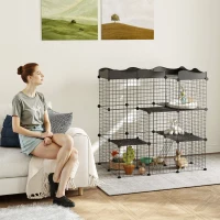 PawHut Recinto Modular para Animales Pequeños con Múltiples Niveles Puertas Amplias Rampas y Paneles de Resina PP 105x70x116 cm(m-2)