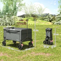 Outsunny Festival Trolley on Wheels, 150L Folding Camping Trolley Cart with Openable Sides, Adjustable Handle and Brakes for Shopping Beach Garden Fishing, Grey(m-3)