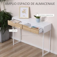 HOMCOM Mesa de Consola Estrecha con 2 Cajones Diseño de Líneas Talladas Estilo Moderna Blanco y Roble(m-4)