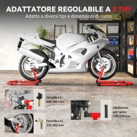 HOMCOM Cavalletto Moto Anteriore e Posteriore con Capacità 390 kg, Forcelle a U e L, Rotelle e Cuscinetti Antiscivolo, Rosso(m-6)
