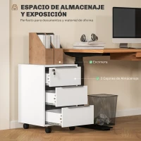 HOMCOM Cajonera de Escritorio con 3 Cajones Ruedas Cerradura y 2 Llaves para Estudio Salón 40x40x63,5 cm Blanco(m-4)