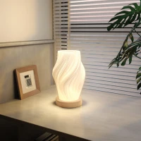 HOMCOM Lampada da Tavolo Ondulata a 3 Colori con presa USB, in ABS e Caucciù, Ø12x20 cm, Bianco e color Legno(m-8)