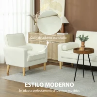 HOMCOM Butaca de Salón Tapizado en Terciopelo Sillón de Lectura con Asiento con Botones y Patas de Madera para Dormitorio Crema(m-6)