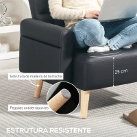 HOMCOM Poltrona Moderna Estofada em Couro Sintético com Apoios de Braço Acolchoados e Pés em Madeira 77x78x78 cm Preto(m-7)