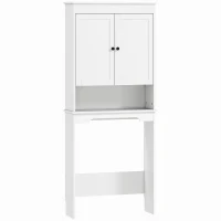 HOMCOM Mobile sopra WC avec 3 Étagères Fermées et Étagère Ouverte, en Bois, 65x22x161 cm, Blanc(m-6)