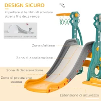 HOMCOM Scivolo 3 in 1 per Bambini con Altalena Regolabile, Canestro e Palle per Cameretta e Giardino, 152x149x107cm, Blu, Grigio, Giallo(m-5)