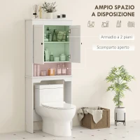 HOMCOM Mobile sopra WC con 3 Mensole Chiuse e Ripiano Aperto, in Legno, 65x22x161 cm, Bianco(m-4)