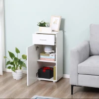 kleankin Meuble sur pied Colonne Bas de Salle de Bain Placard Porte avec étagère tiroir Coulissant en Bois Blanc(m-8)