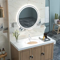 kleankin Miroir rond lumineux LED de salle de bain Ø 70 cm mural avec éclairage 3 couleurs interrupteur tactile 23W blanc argent(m-11)