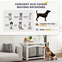 PawHut Cage pour chien 3 en 1 table d'appoint parc pour chien plateau amovible pour chien moyenne 82,5 x 57,5 ​​x 59,5 cm blanc(m-8)