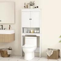 HOMCOM Mobile sopra WC con 3 Mensole Chiuse e Ripiano Aperto, in Legno, 65x22x161 cm, Bianco(m-7)