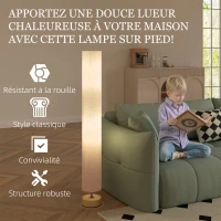 HOMCOM Lampadaire sur pied de salon avec abat-jour en lin, interrupteur à pied, 2 x douille E27, 120 cm, gris(m-6)