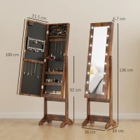 HOMCOM Freestanding Mirrored Jewellery Storage Cabinet - Wood-Effect(m-3)