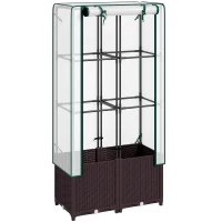 Outsunny Raised Garden Bed with Trellis, Plastic Planter Box with PE Cover, Drainage Holes, Drain Plugs and Water Reservoirs for Climbing Plants, Vegetables, Flowers, 80 x 40 x 140 cm(m-1)