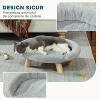 PawHut Canapea Înălțată pentru Câini și Pisici cu Spătar, 47x40x20 cm, Gri(m-7)