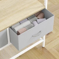 HOMCOM Móvel Cabide de Entrada com Banco Sapateira 8 Ganchos 2 Gavetas de Tecido Barra Prateleira 80x30x180,5 cm Branco e Madeira(m-9)