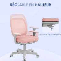 Vinsetto Fauteuil de bureau, chaise de bureau ergonomique en maille, hauteur réglable, 55x48x82,5-94,5cm, rose(m-5)
