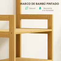 HOMCOM Estantería de Baño de Bambú con Espejo con 4 Ganchos 2 Estantes Abiertos y 2 Cajones de Tela 48,5x30x170 cm Natural(m-5)