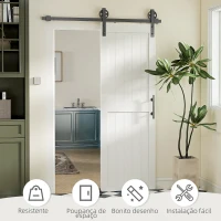 HOMCOM Porta de Correr Celeiro com Ferragens Porta Corredera de Interior com Puxador Rolo e Guia de Chão 71,5x213,4 cm Branco(m-6)