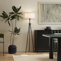 HOMCOM Candeeiro de Pé Moderno Candeeiro de Pé para Sala de Estar com Ecrã Redondo Tripé e Suporte para Lâmpada E27  Ø37x152 cm Branco e Preto(m-2)