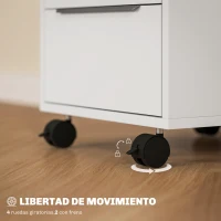 HOMCOM Cajonera de Escritorio con 3 Cajones Ruedas Cerradura y 2 Llaves para Estudio Salón 40x40x63,5 cm Blanco(m-5)
