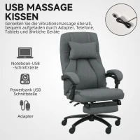 Vinsetto Massagewerkstoel, USB-aansluiting, draaibare wielen, Donkergrijs(m-6)